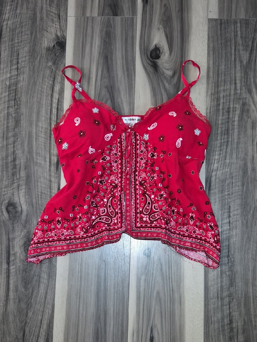 Y2K Red Bandana-Print Spaghetti Strap Cami Large